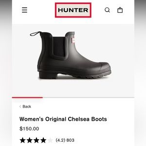 Hunter Chelsea Rain Boot Size 11